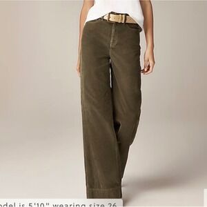 J. Crew Wide Leg Corduroy Trousers Pants in Olive Green High Rise - 28 Tall
